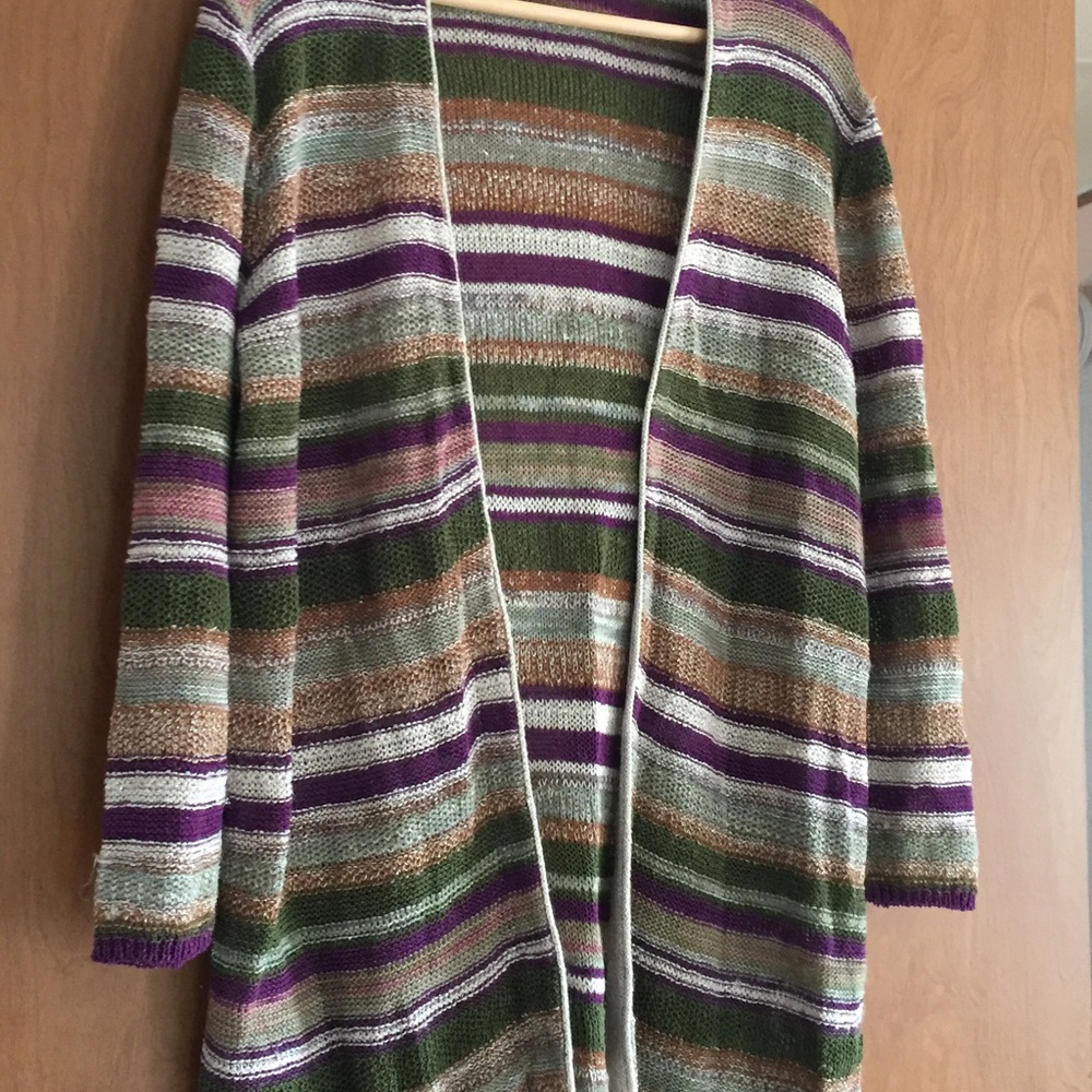 Linen Blend Coldwater Creek Striped Cardigan L(14)